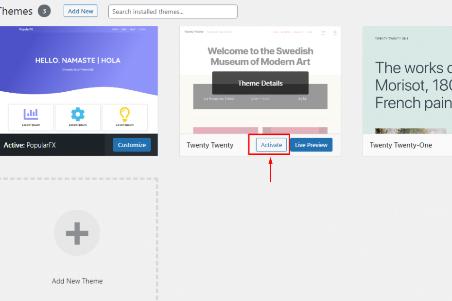 How to Set a Default Theme in Wordpress?