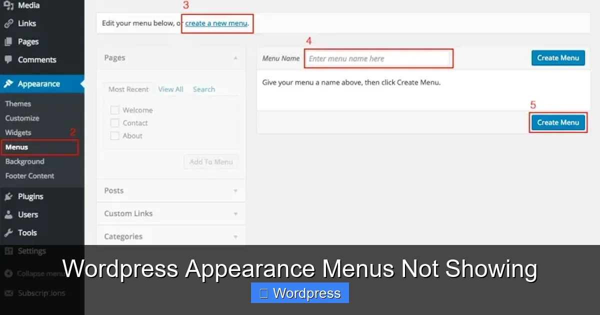 Wordpress Appearance Menus Not Showing